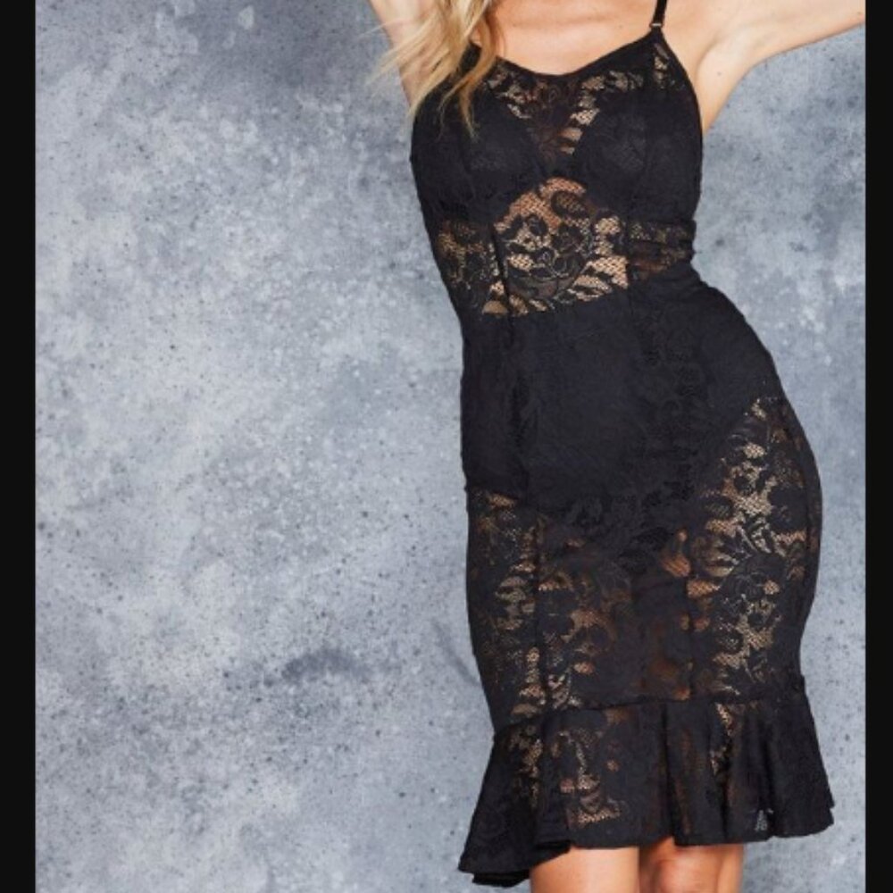 Black Milk Frill Seeker Black Lace Midi Dress size Medium